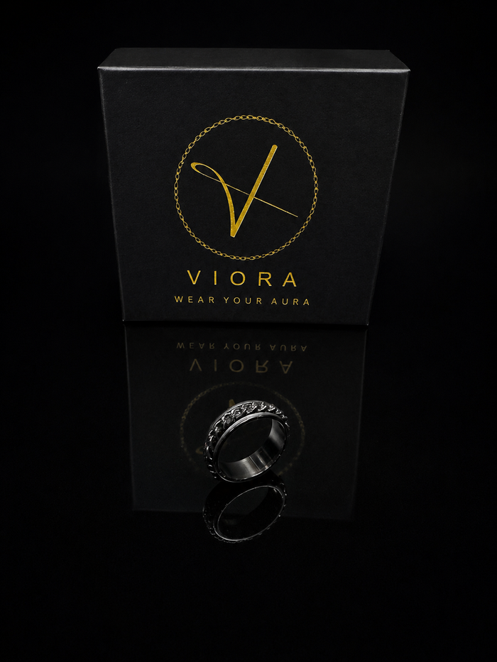 VIORA Silver Stainless Steel Chain Inlay Ring for Men | Industrial & Edgy