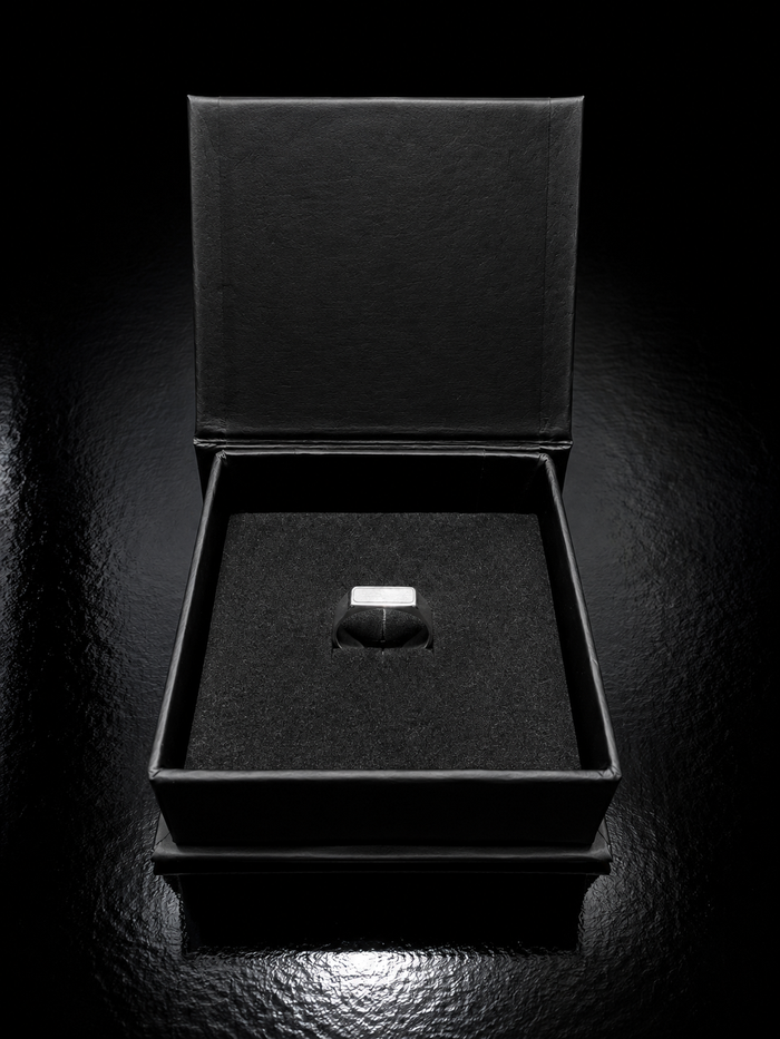 VIORA Silver Stainless Steel Rectangular Signet Ring for Men | Minimalist & Geometric