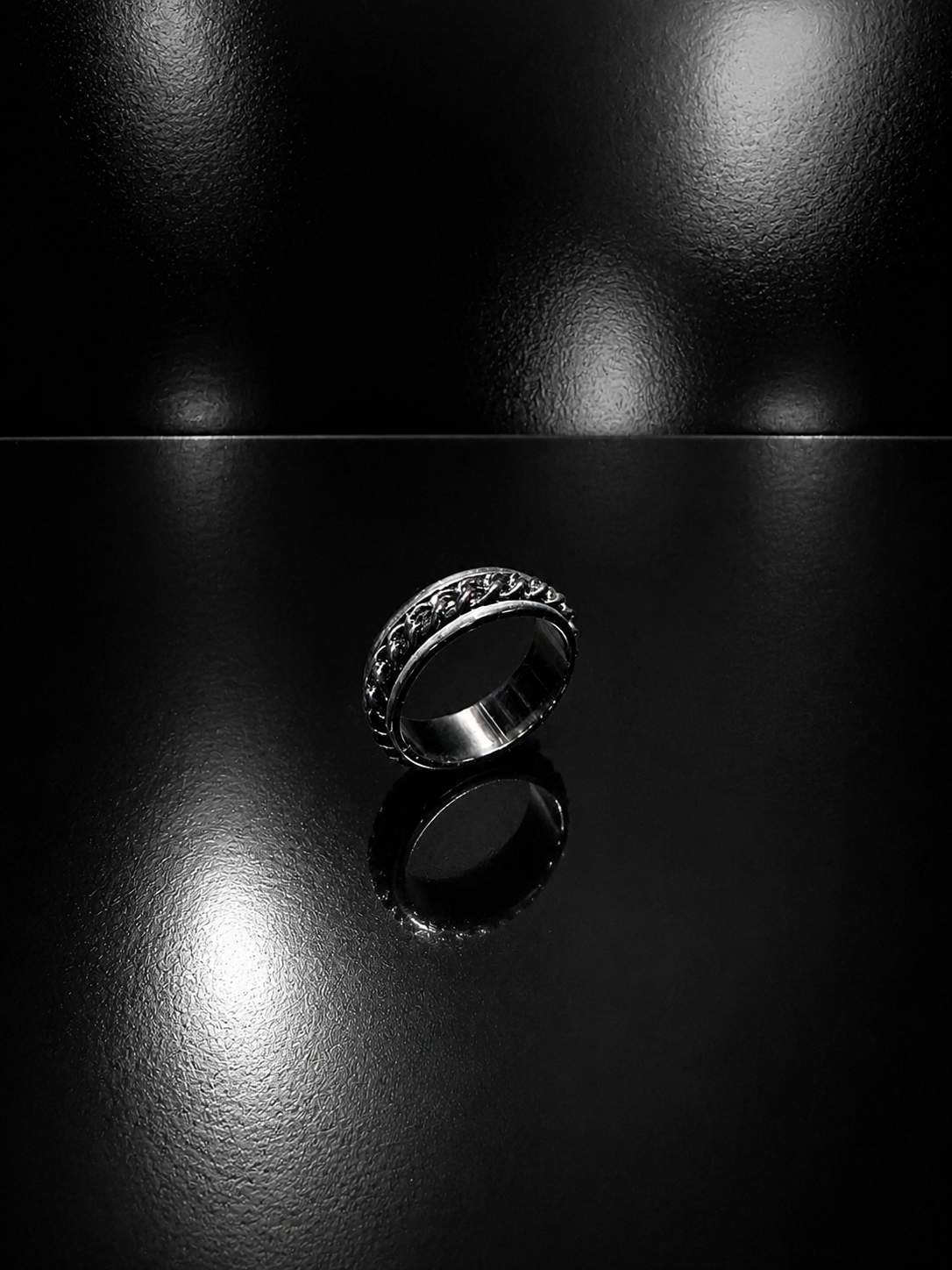 VIORA Silver Stainless Steel Chain Inlay Ring for Men | Industrial & Edgy