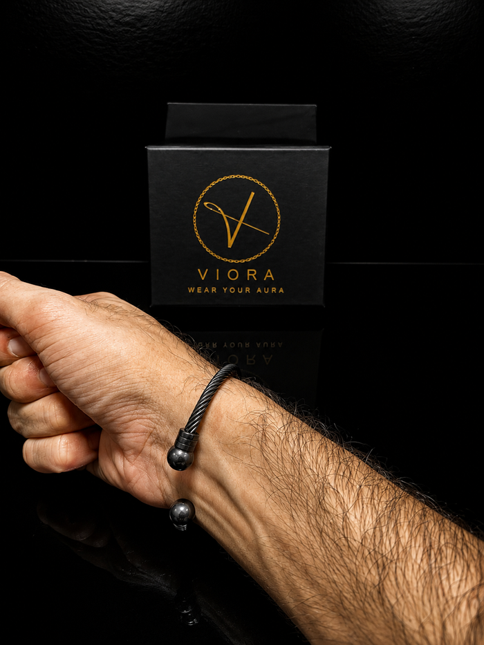 Black Twisted Cable Stainless Steel Cuff | Industrial & Modern