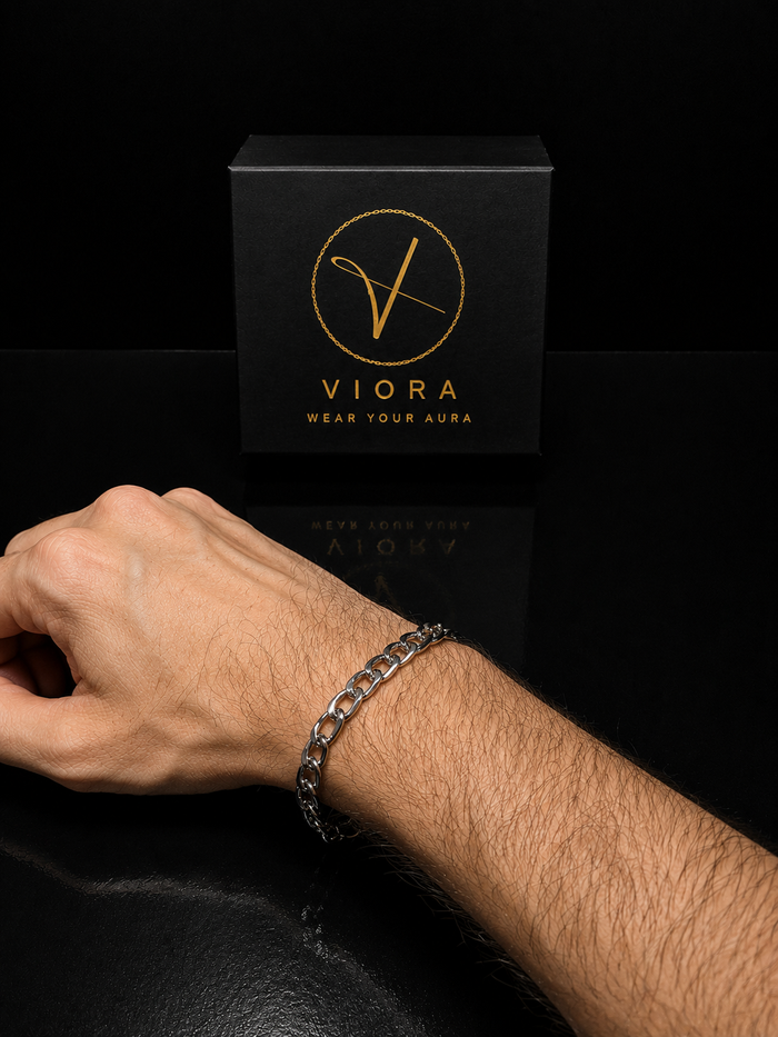 VIORA Silver Stainless Steel Polished Chain Link Bracelet for Men | Bold & Essential