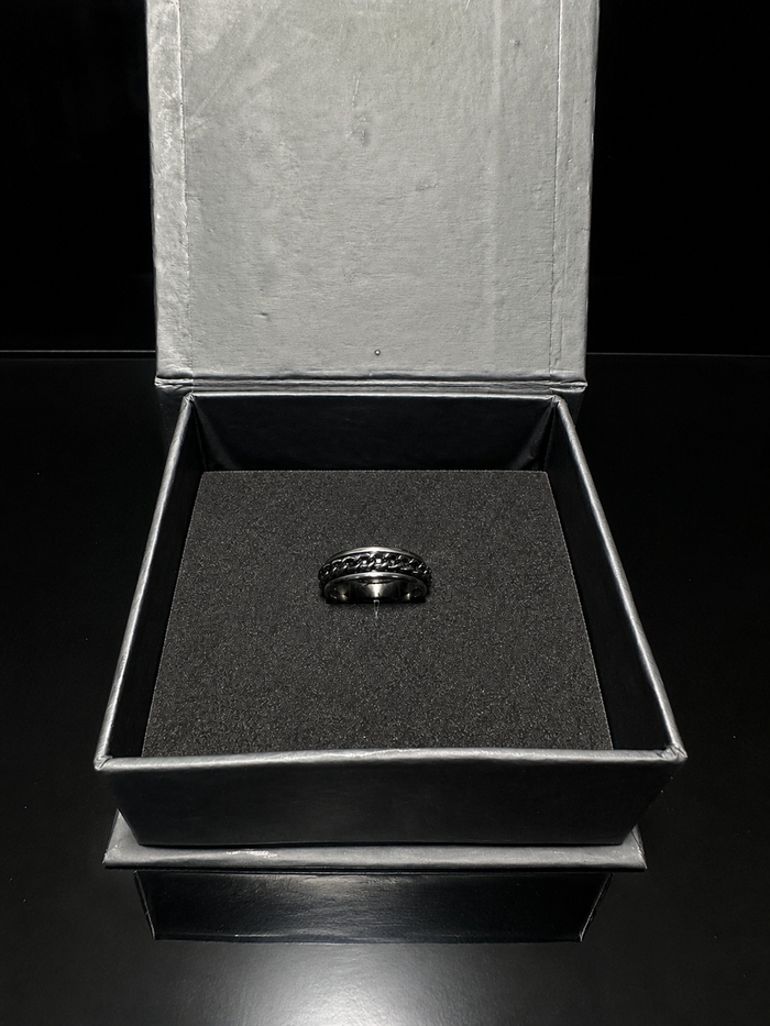 VIORA Silver Stainless Steel Chain Inlay Ring for Men | Industrial & Edgy