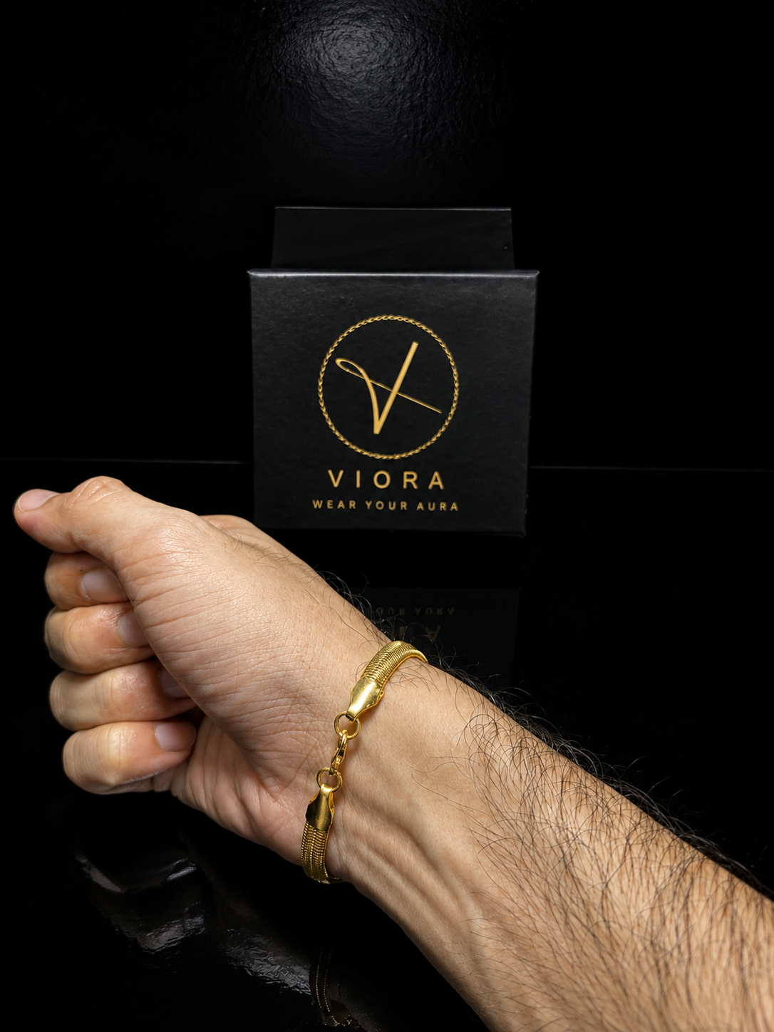 VIORA Gold Stainless Steel Bold Snake Chain Bracelet for Men | Luxurious & Statement