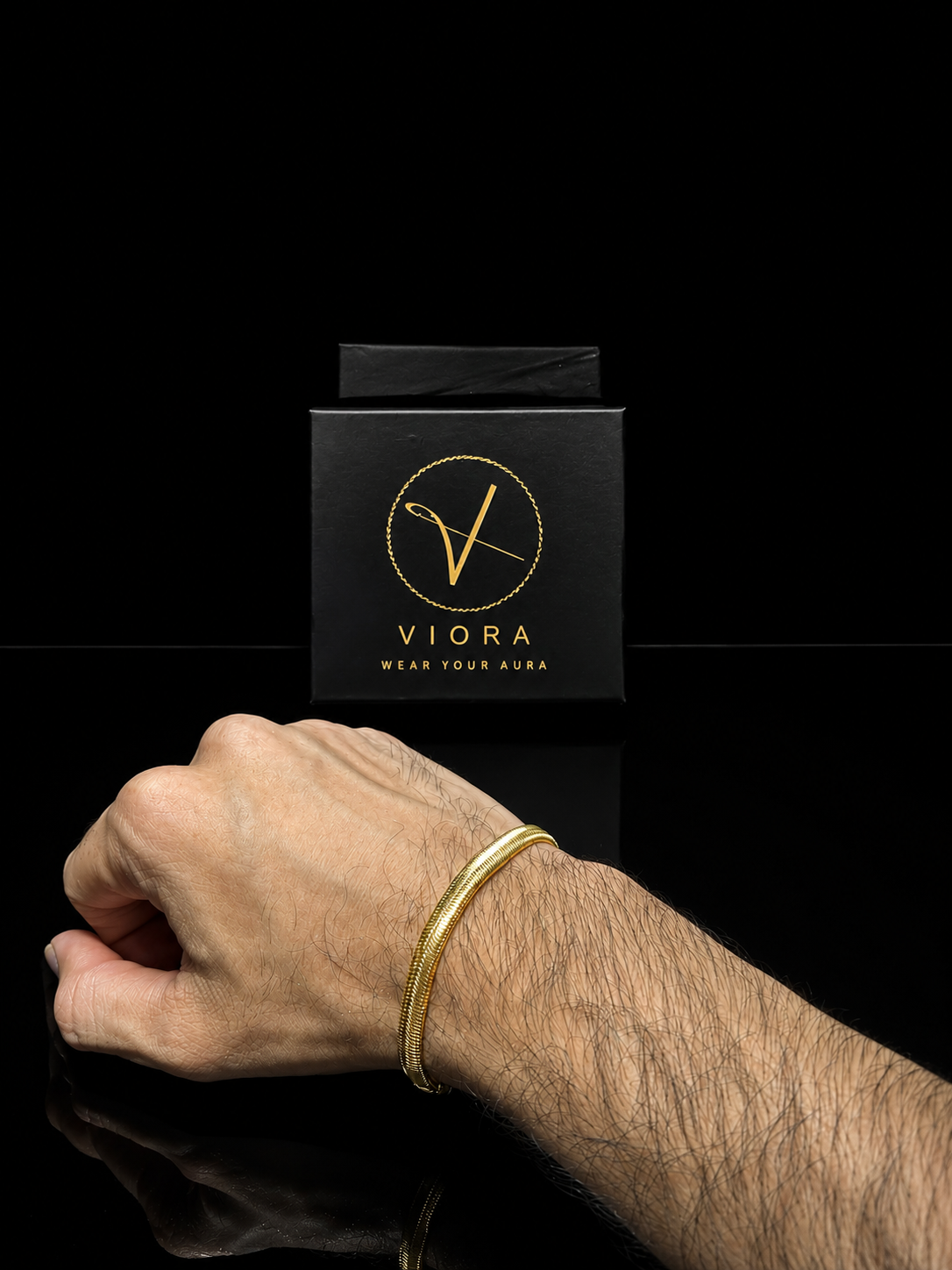 VIORA Gold Stainless Steel Textured Coil Mesh Bracelet for Men | Luxurious & Intricate