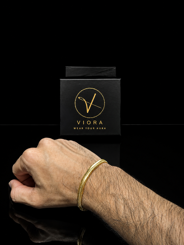 VIORA Gold Stainless Steel Textured Coil Mesh Bracelet for Men | Luxurious & Intricate